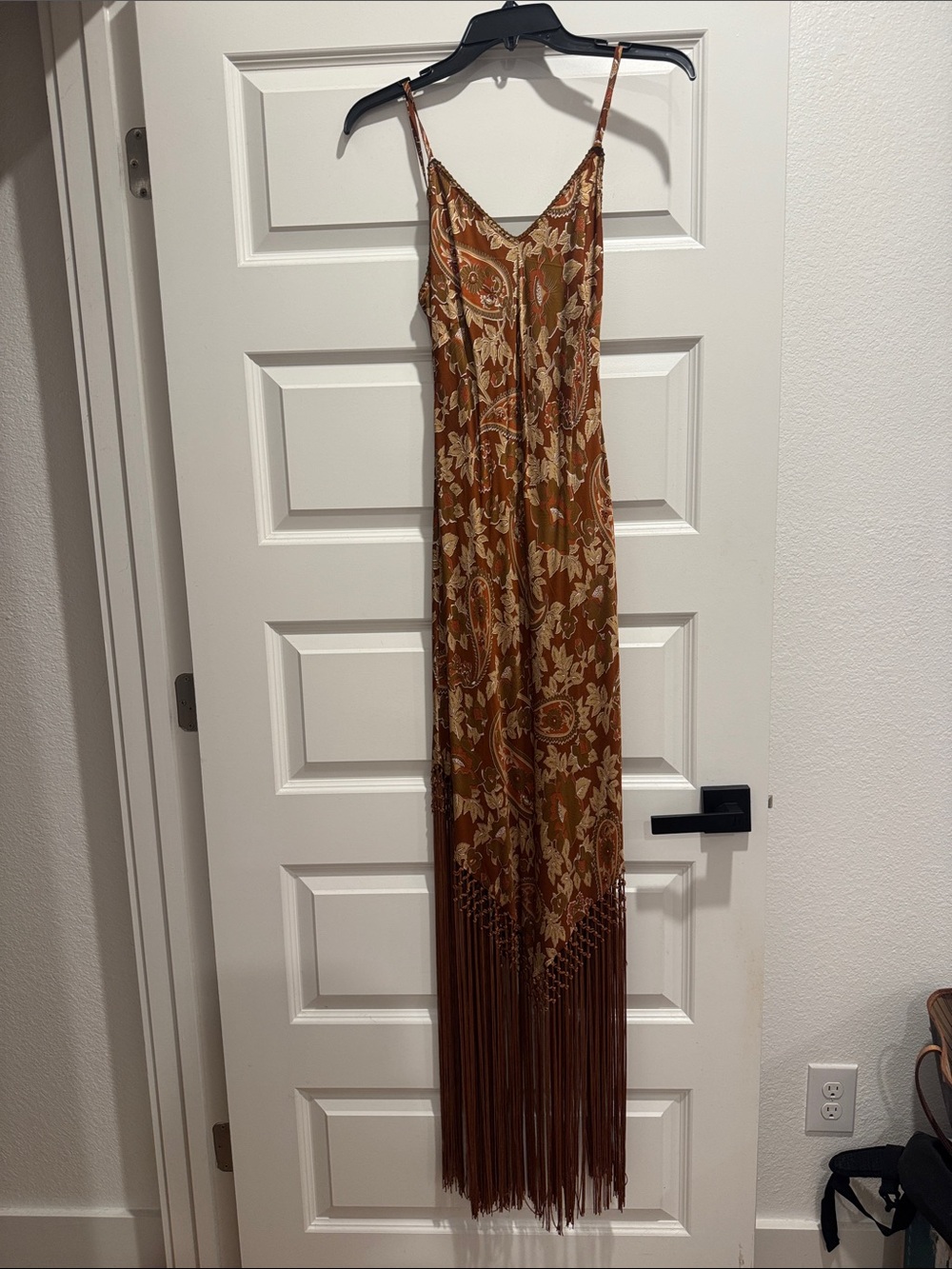 Chasing Unicorns Rust Floral Fringe Maxi Slip Dress